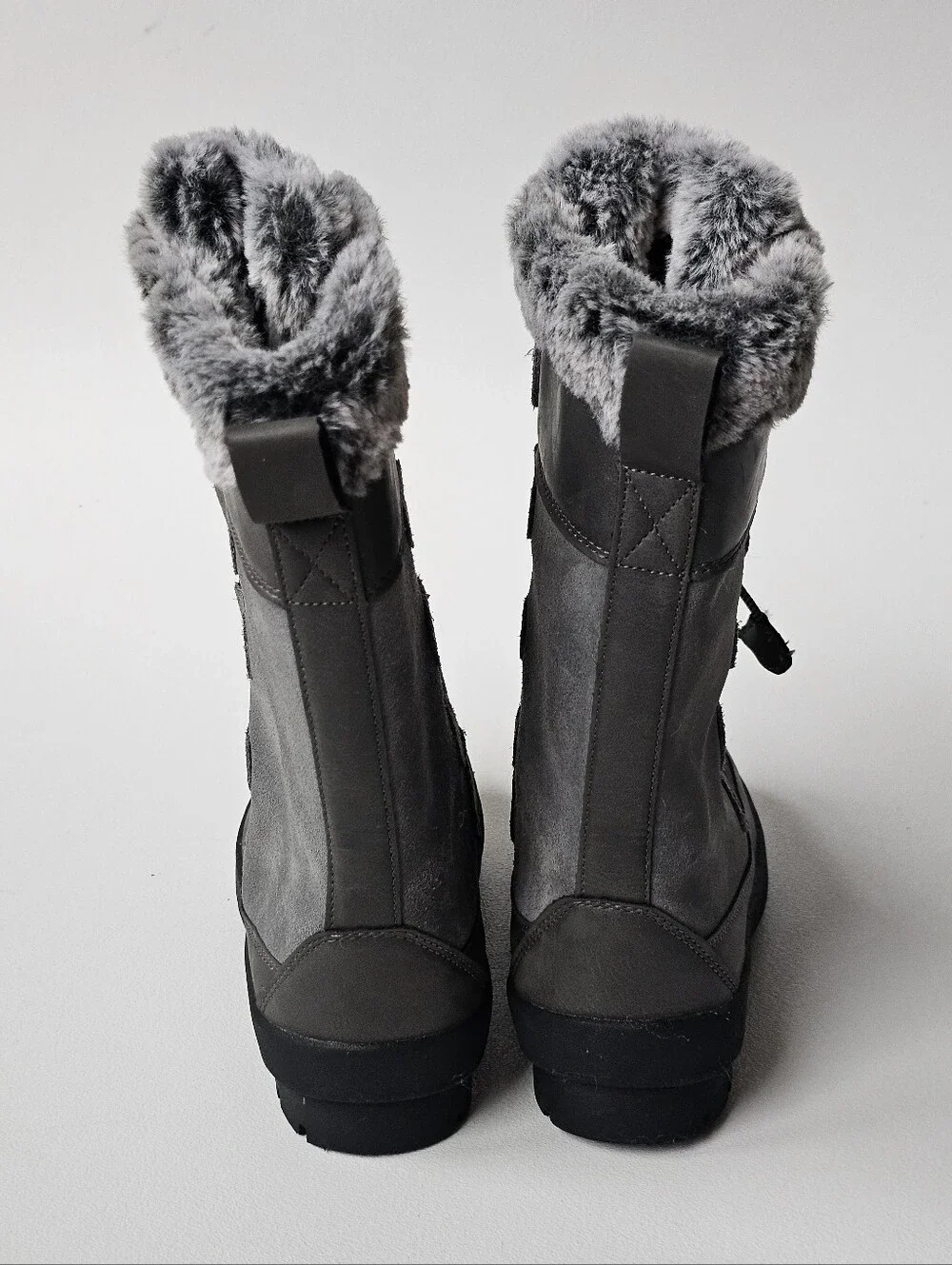 All In Motion Leather Upper Girls Gray Faux Fur Winter Snow Boots Size 1
